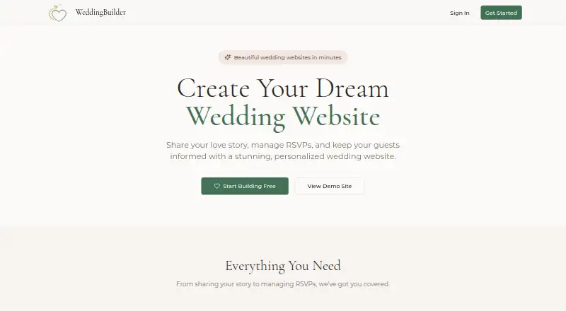 The WeddingBuilder homepage