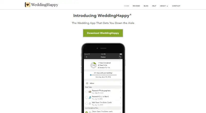 The WeddingHappy homepage