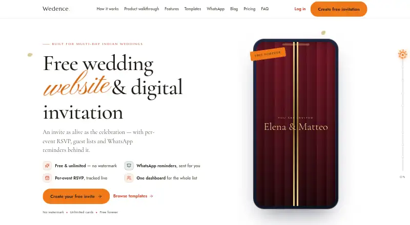 The Wedence homepage