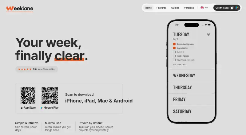 The Weeklane homepage