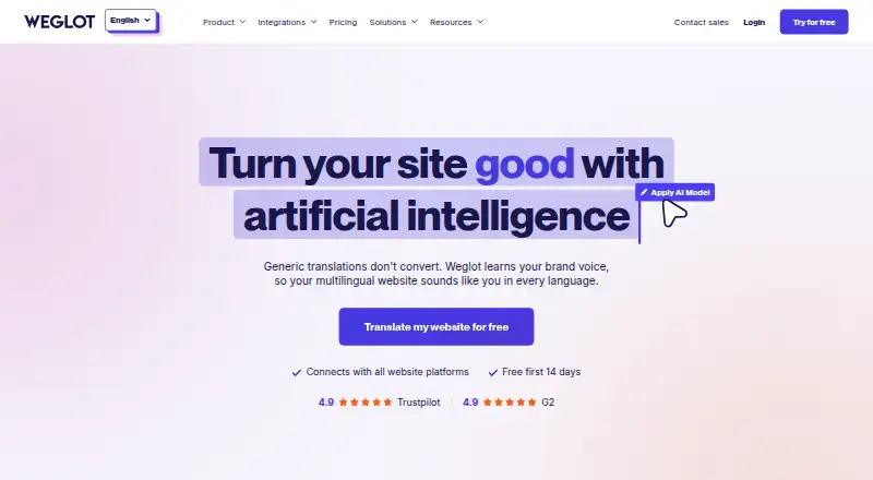 The Weglot homepage