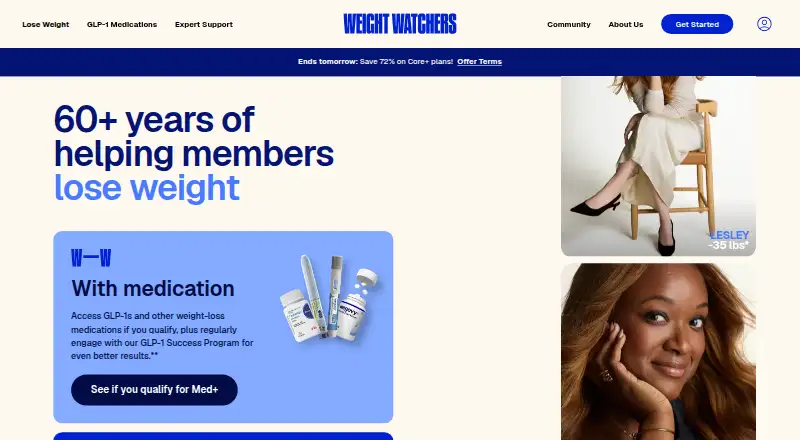 The WeightWatchers homepage