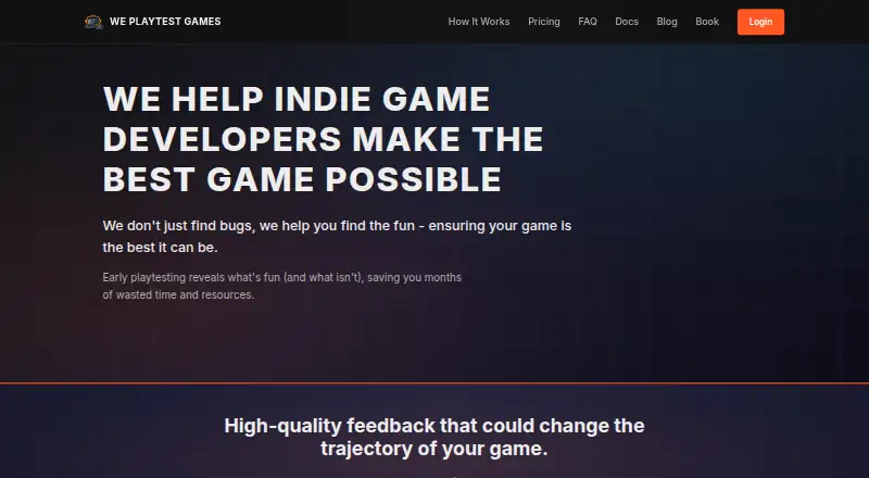 The We Playtest Games homepage