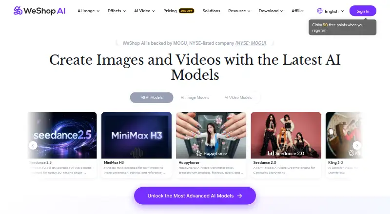 The WeShopAI Virtual Try-On homepage