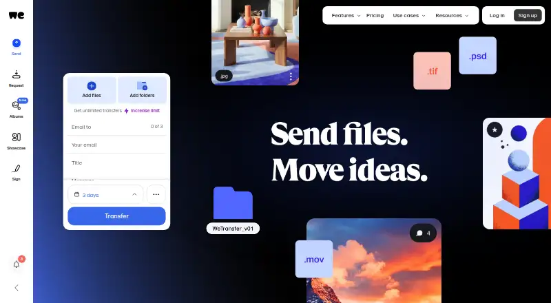 The WeTransfer homepage