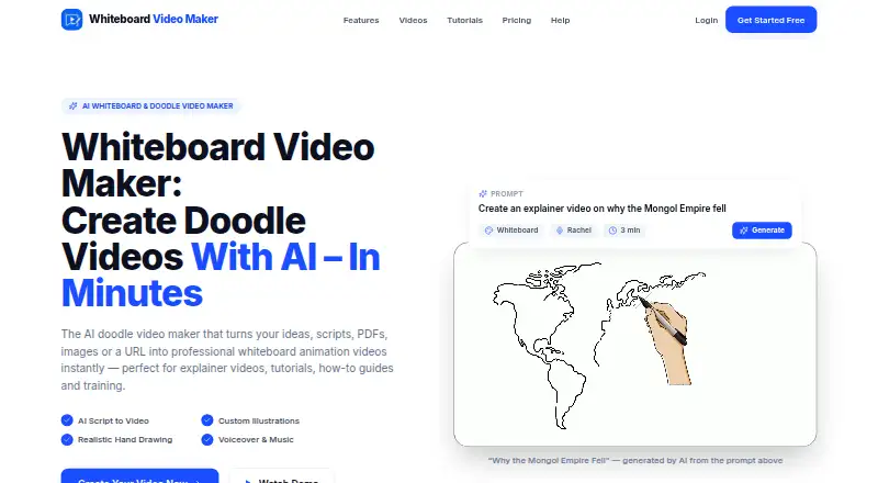 The Whiteboard Video Maker homepage
