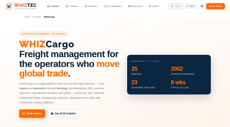 The WHIZCargo homepage