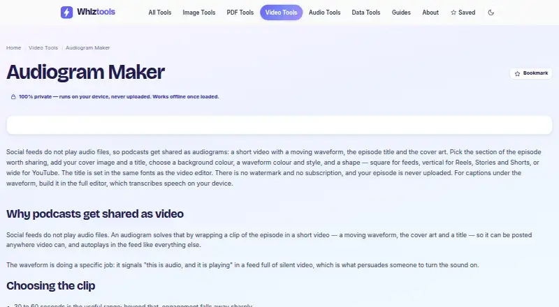 The Whiztools Audiogram Maker homepage