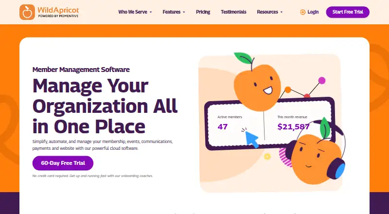 The WildApricot homepage