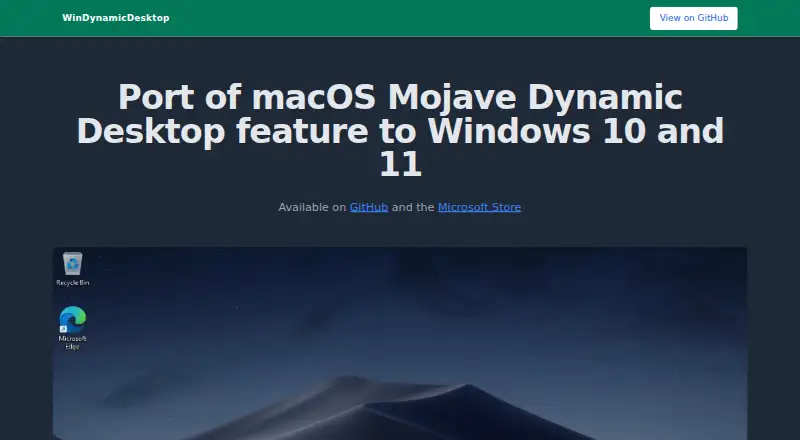 The WinDynamicDesktop homepage