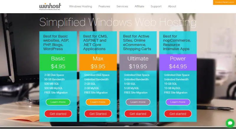 The Winhost homepage