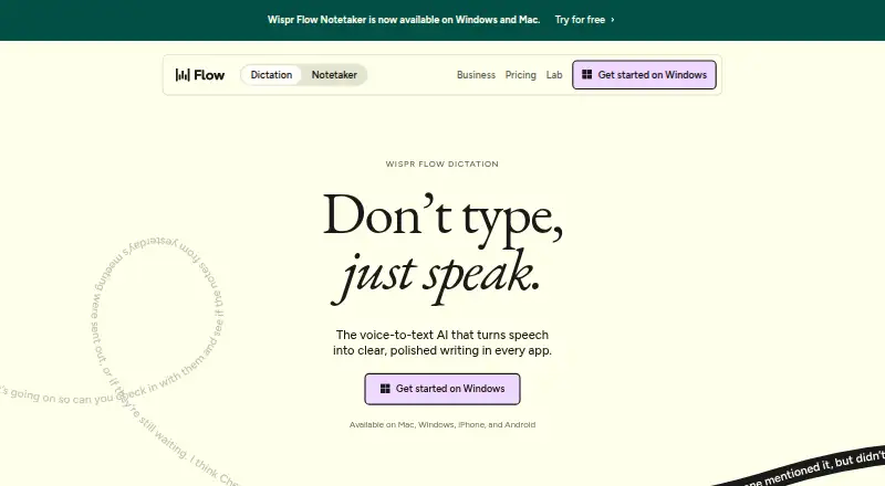 The Wispr Flow homepage