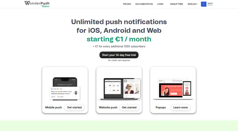 The WonderPush homepage