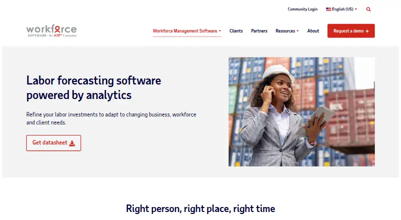 The WorkForce Software Labor Forecasting homepage