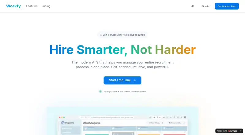 The Workfy homepage