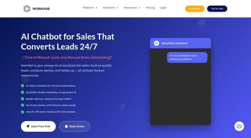The WorkBot SalesFlow Assistant homepage