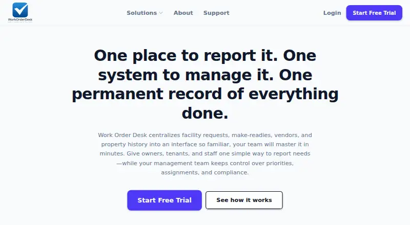 The Work Order Desk homepage