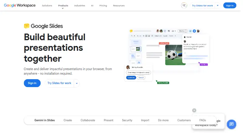The Google Slides homepage