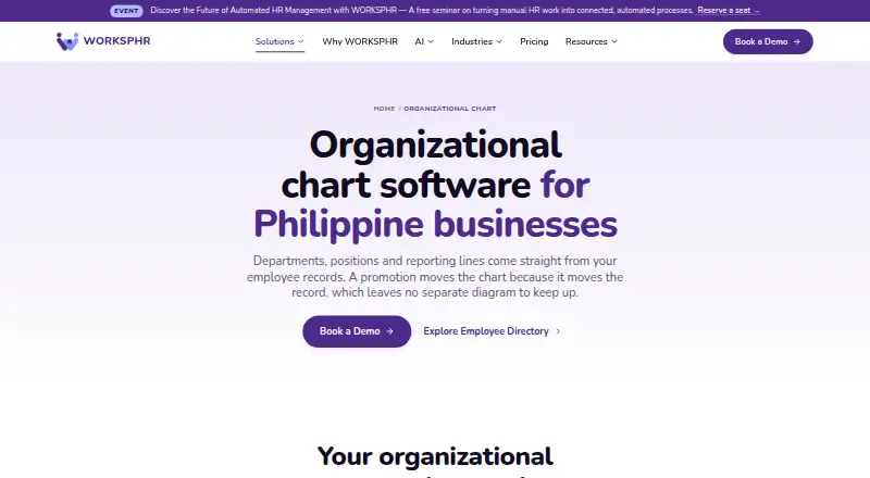 The WORKSPHR Organizational Chart homepage