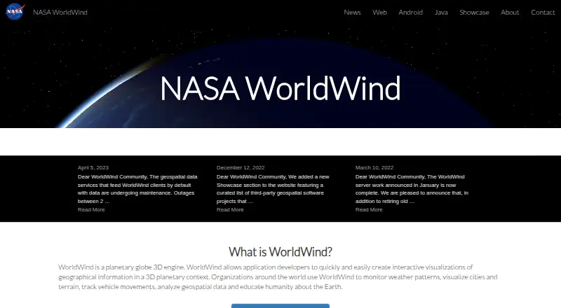 The NASA WorldWind homepage