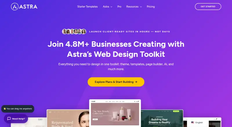 The Astra homepage