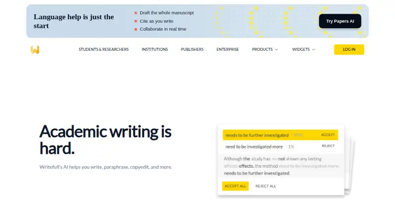 The Writefull homepage