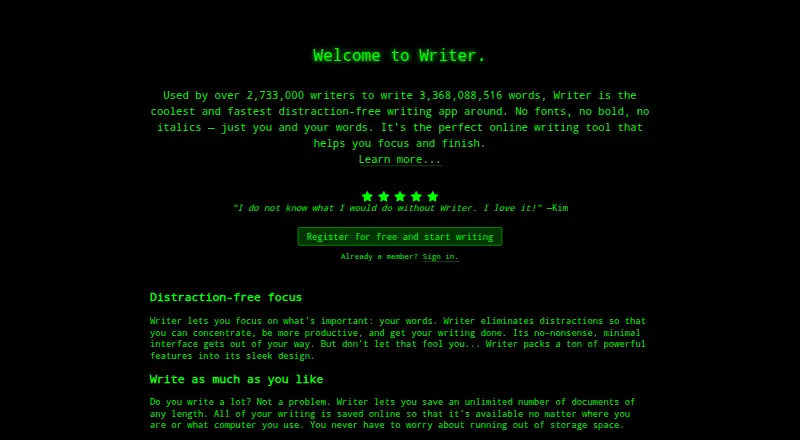 The Writer homepage