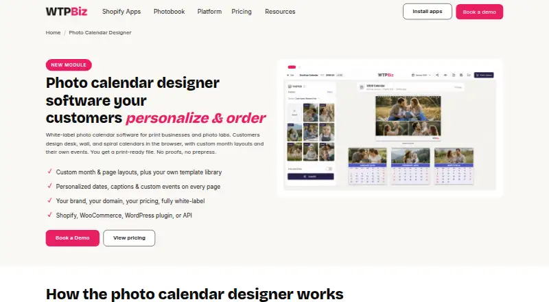The WTPBiz Photo Calendar Designer homepage