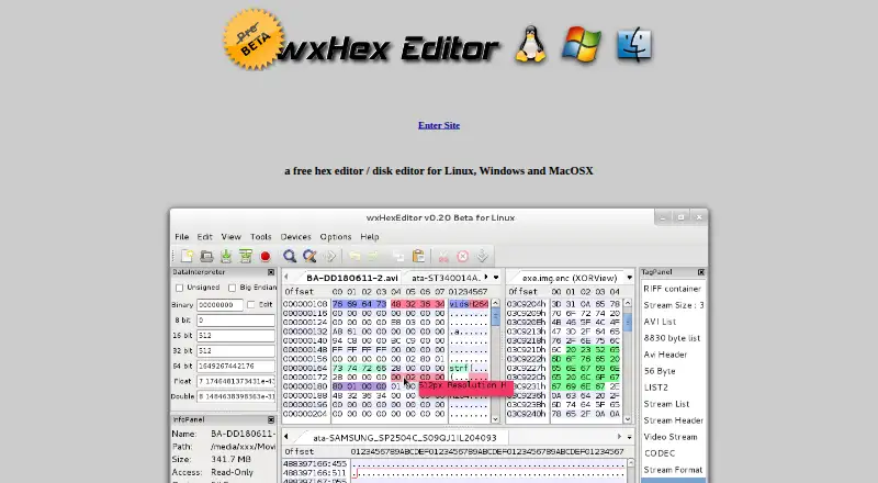 The wxHexEditor homepage