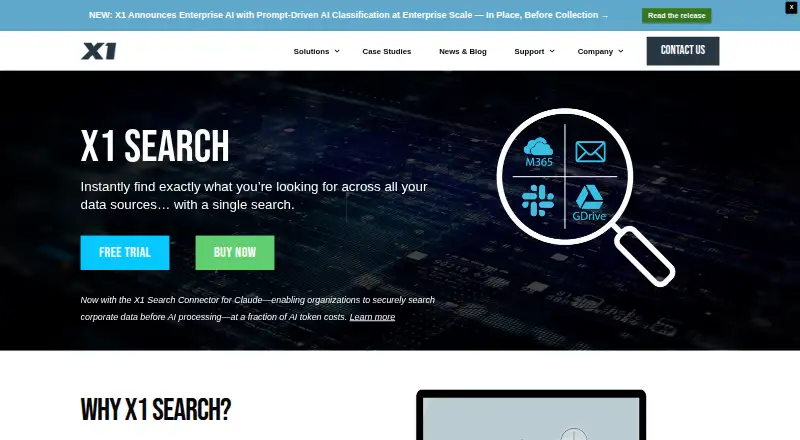 The X1 Search homepage