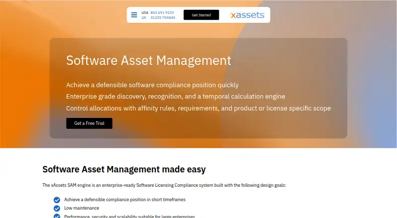 The xAssets Software Asset Management homepage