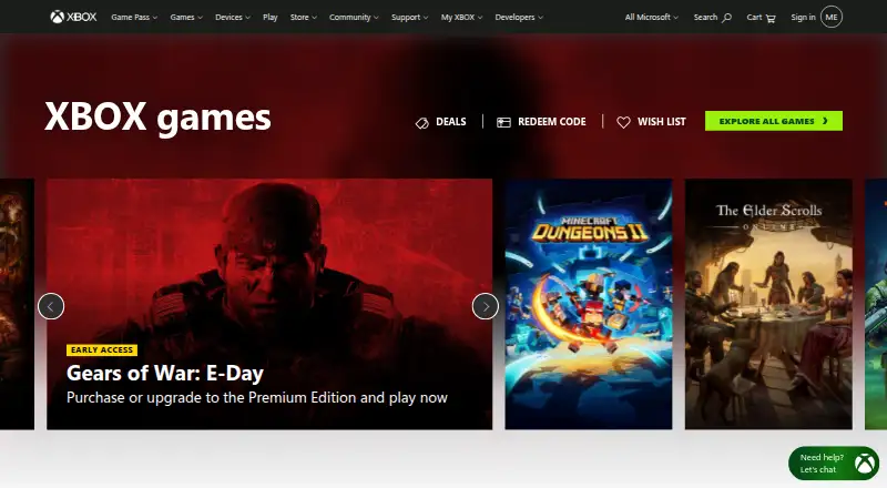 The Xbox Games homepage