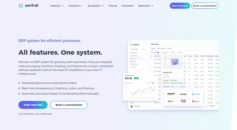 The Xentral ERP homepage