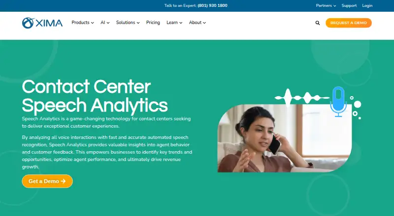 The Xima Speech Analytics homepage
