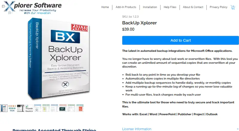 The BackUp Xplorer homepage