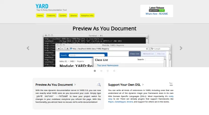 The YARD homepage