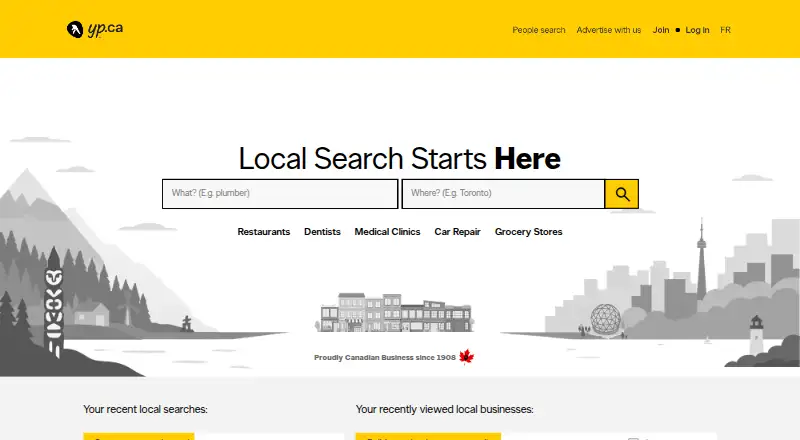 The Yellow Pages Canada homepage