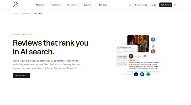 The Yext Reviews homepage