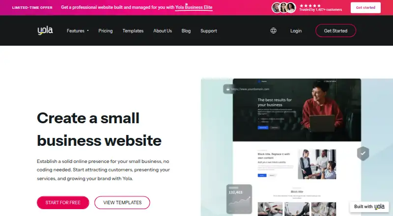 The Yola homepage