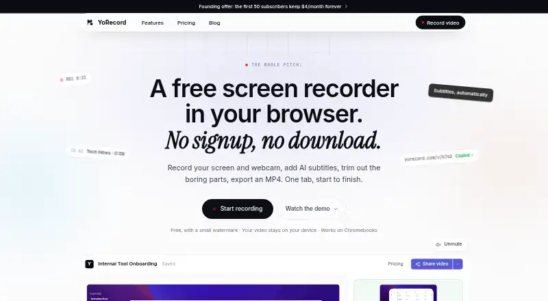 The YoRecord homepage