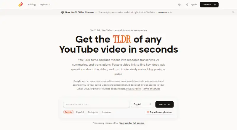 The YouTLDR homepage