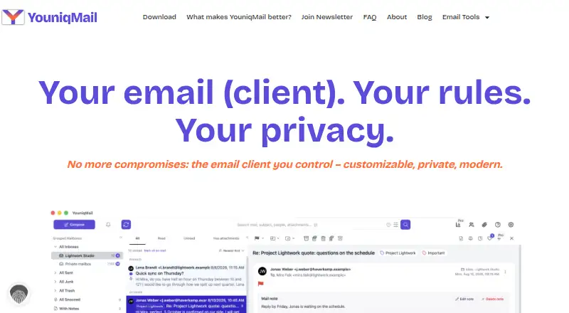 The YouniqMail homepage