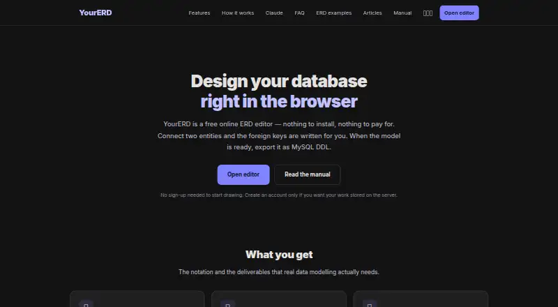 The YourERD homepage