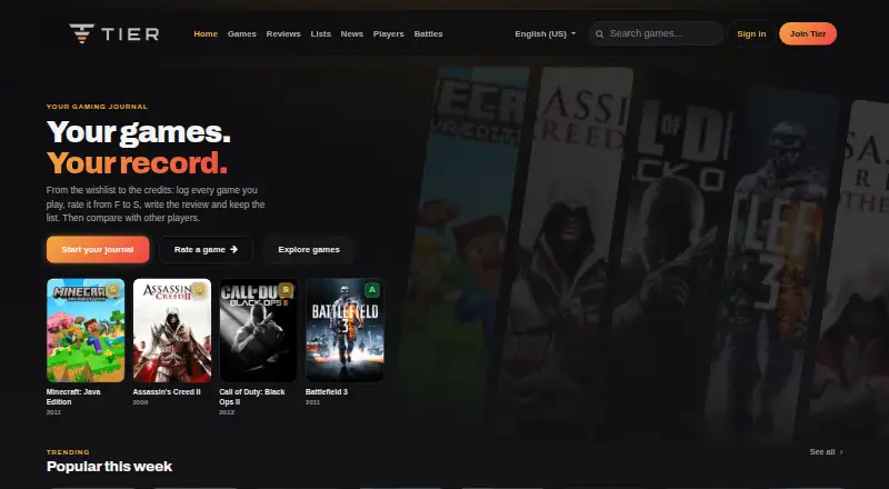 The Tier homepage