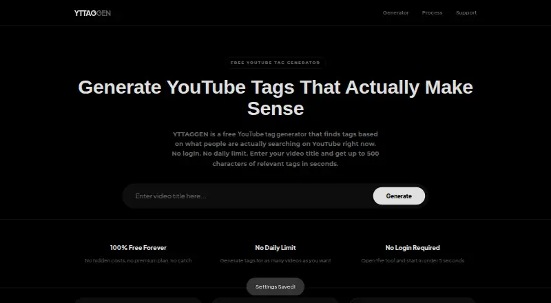 The YTTagGen homepage