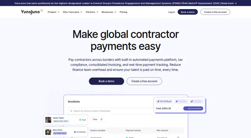 The YunoJuno Contractor Payments homepage