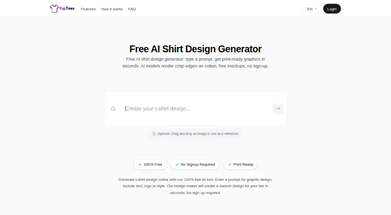 The YupTees homepage