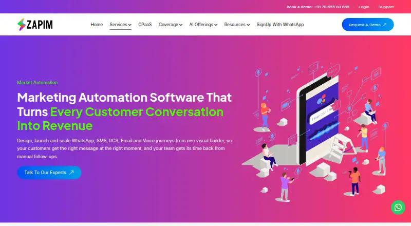 The Zapim Marketing Automation homepage