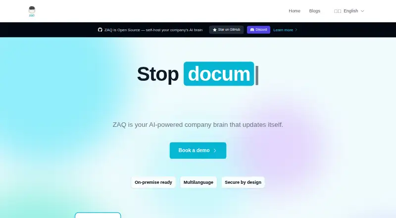The ZAQ homepage