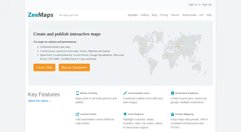 The ZeeMaps homepage